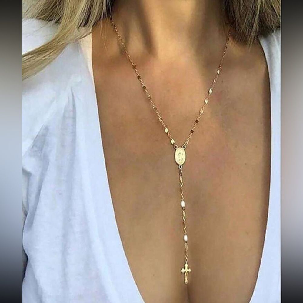 Gold boho cross necklace S746
